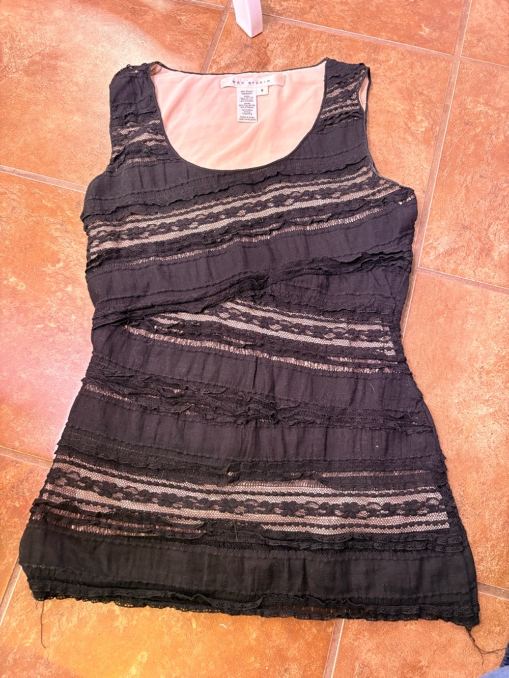 Max Studio Black Lace & Ruffle Layered Tank Top